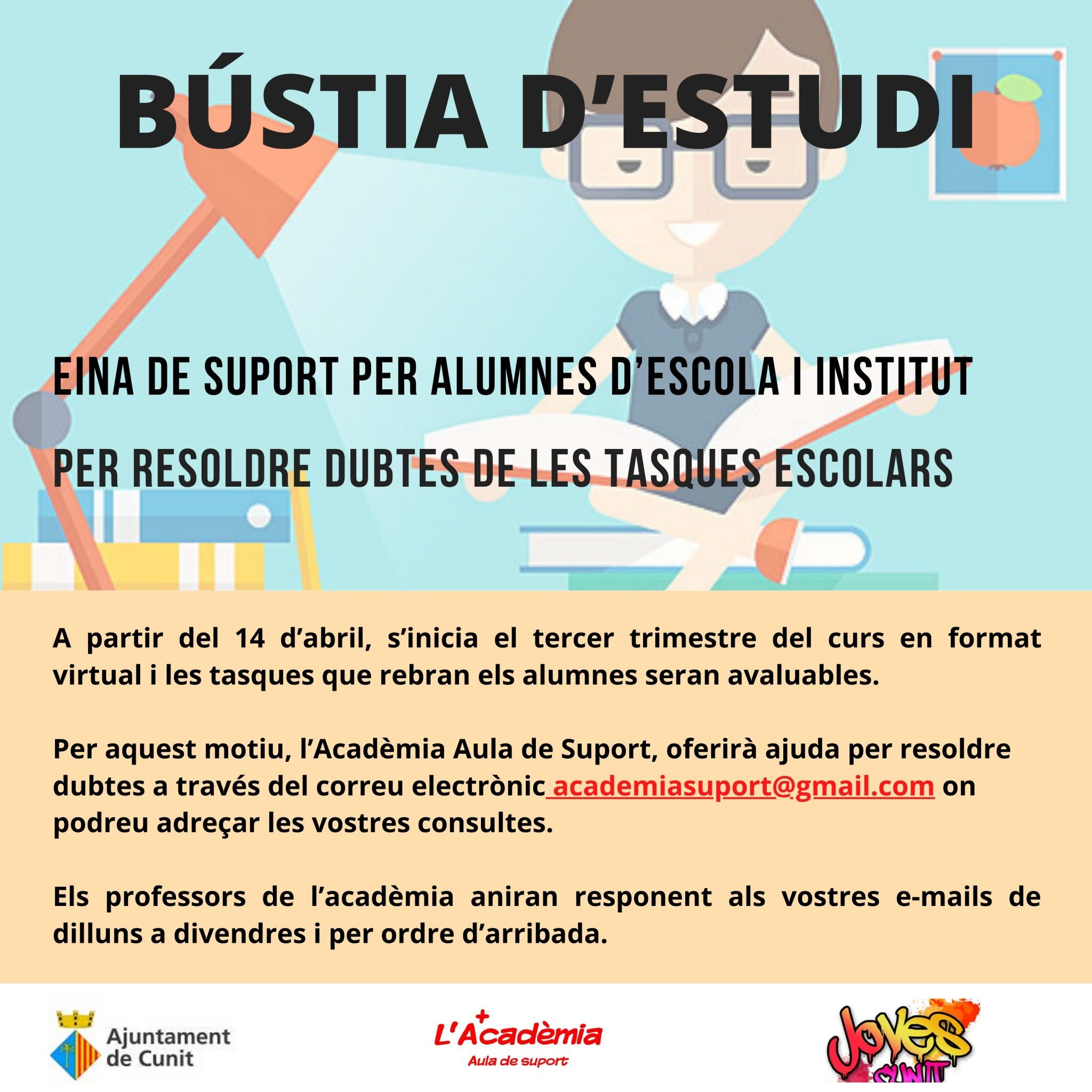 Read more about the article BÚSTIA D’ESTUDI, eina de suport pels alumnes de Cunit
