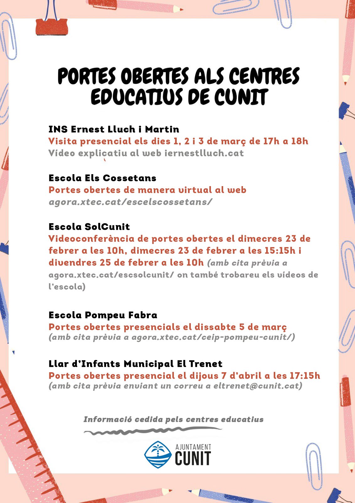 Read more about the article Portes obertes als centres educatius de Cunit