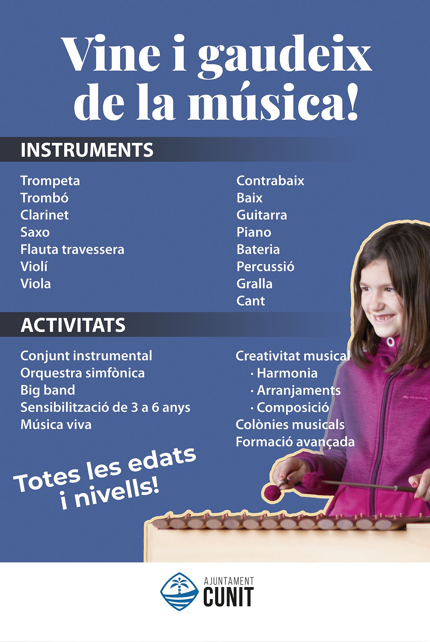 Read more about the article S’obre el període d’inscripcions a l’Escola Municipal de Música de Cunit