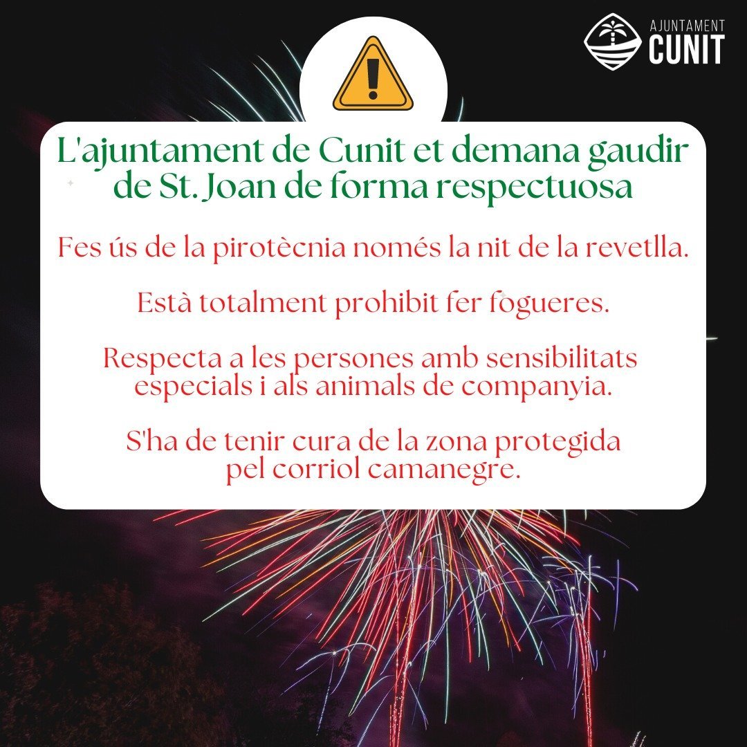 Read more about the article L’ajuntament de Cunit recorda la prohibició de fer fogueres