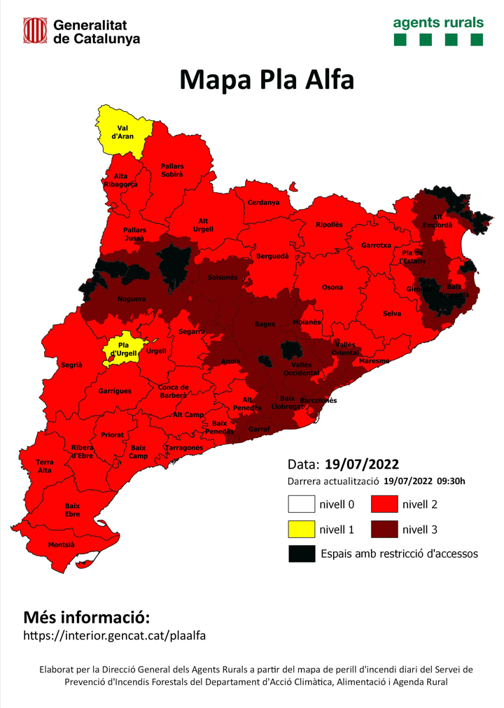 Read more about the article Protecció Civil manté actiu el pla alfa nivell 3 a 275 municipis de Catalunya, Cunit inclòs.